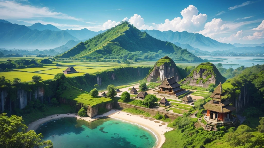 Beautiful scenery of Indonesian ancient village.  Seen from above, realistic photo.  high definition