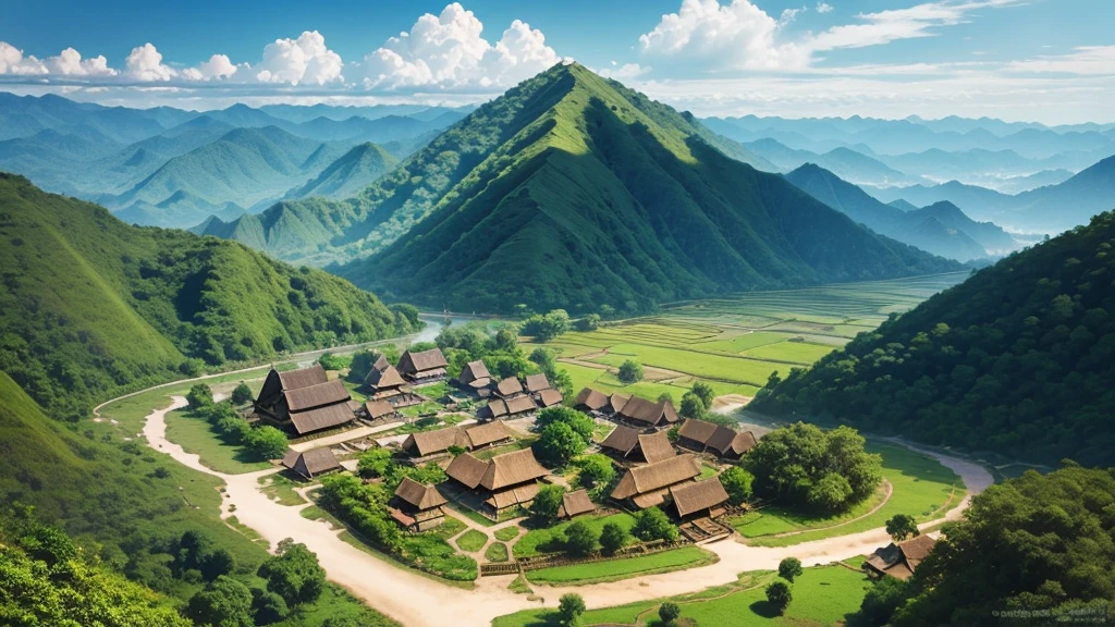 Beautiful scenery of Indonesian ancient village.  Seen from above, realistic photo.  high definition