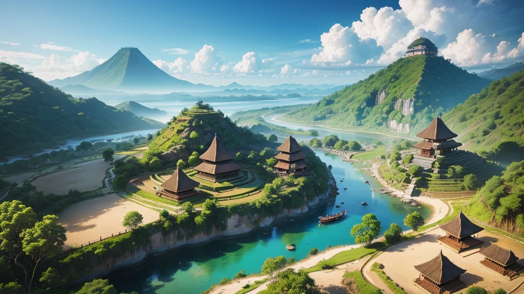 Beautiful scenery of Indonesian ancient village.  Seen from above, realistic photo.  high definition