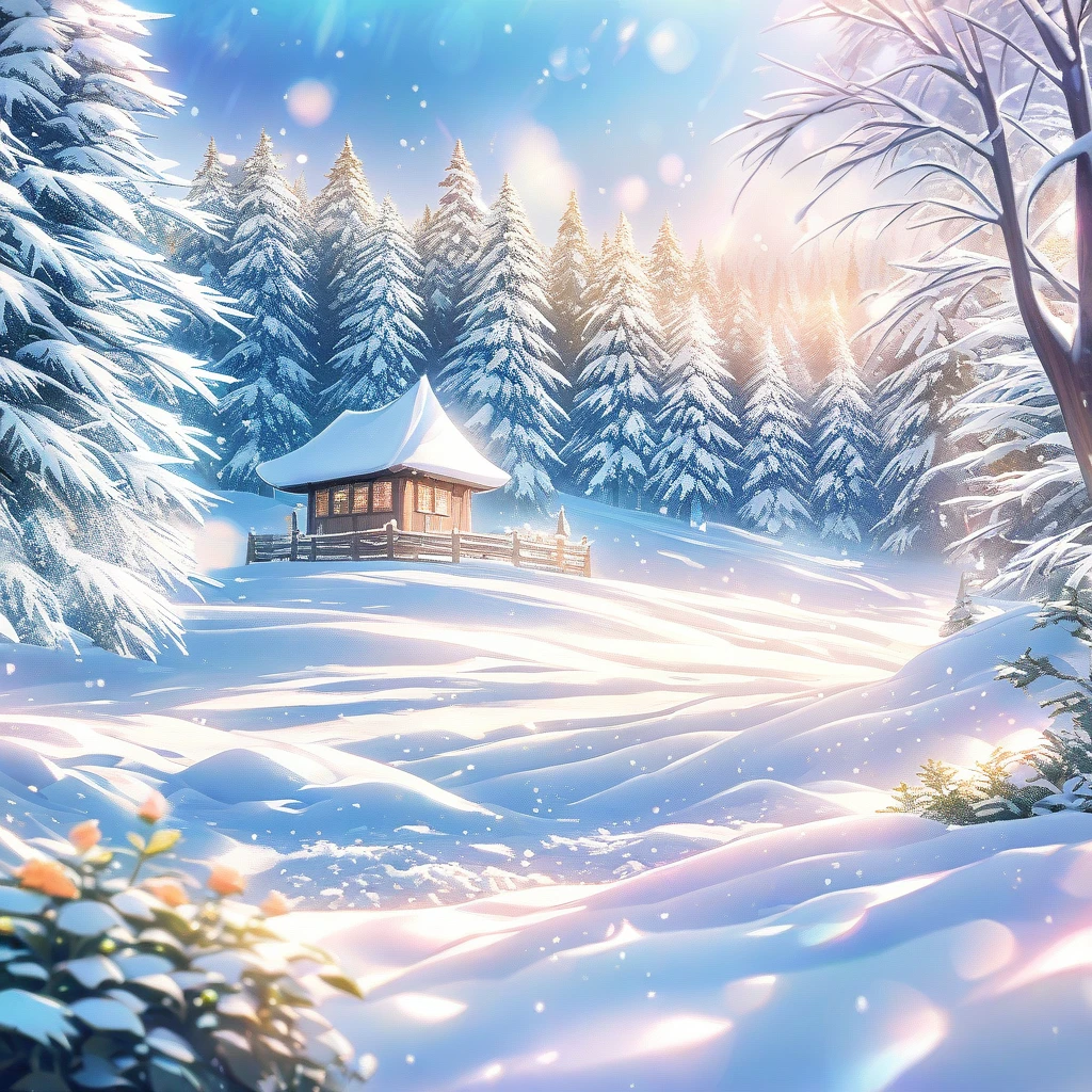 Snow Scene，snow，forest，plant（（（Romantic atmosphere）））（（（fairy tale elements）））（（（masterpiece）））， （（best quality））