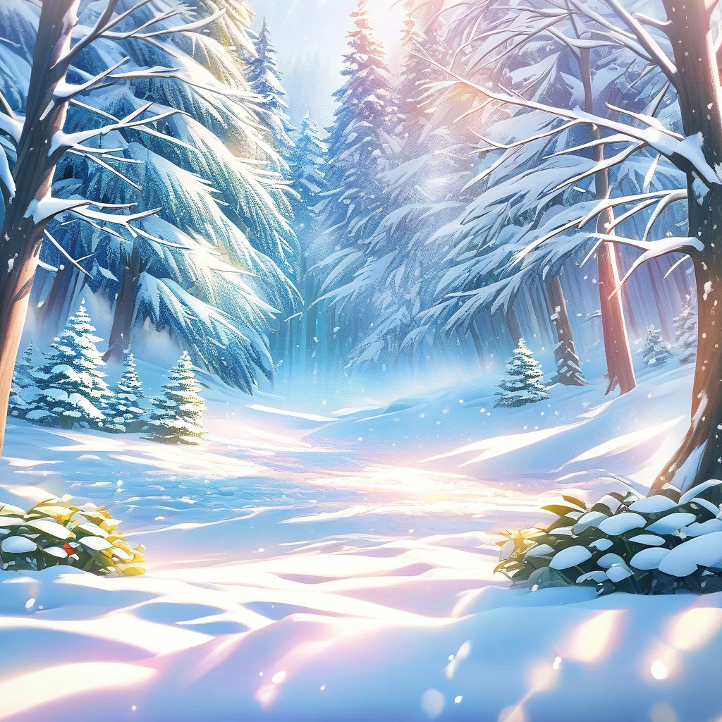 Snow Scene,snow,forest,plant(((Romantic atmosphere)))(((fairy tale elements)))(((masterpiece))), ((best quality))