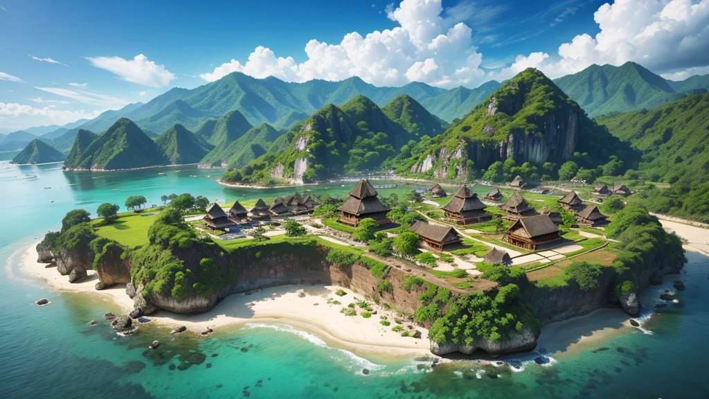 Beautiful scenery of Indonesian ancient village. Seen from above, realistic photo. high definition