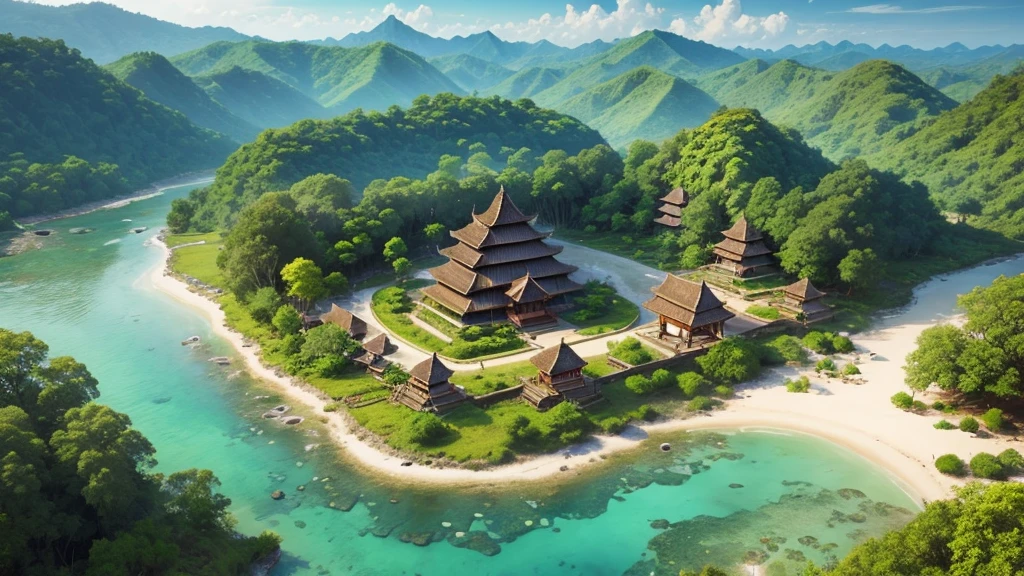 Beautiful scenery of Indonesian ancient village.  Seen from above, realistic photo.  high definition