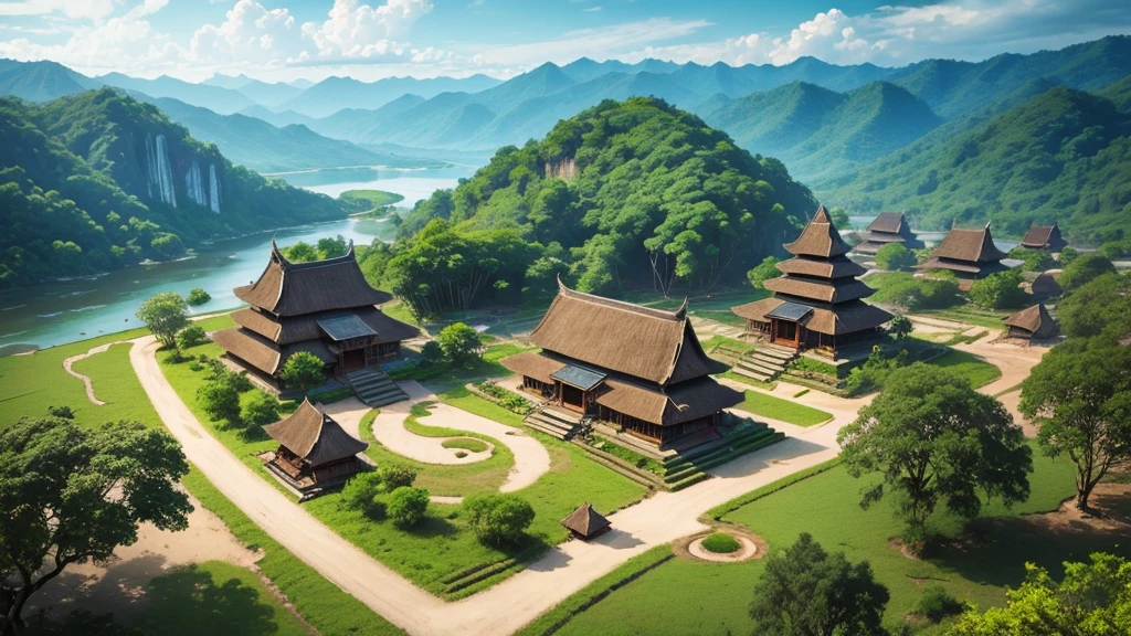 Beautiful scenery of Indonesian ancient village.  Seen from above, realistic photo.  high definition