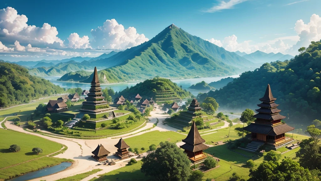 Beautiful scenery of Indonesian ancient village. Seen from above, realistic photo. high definition