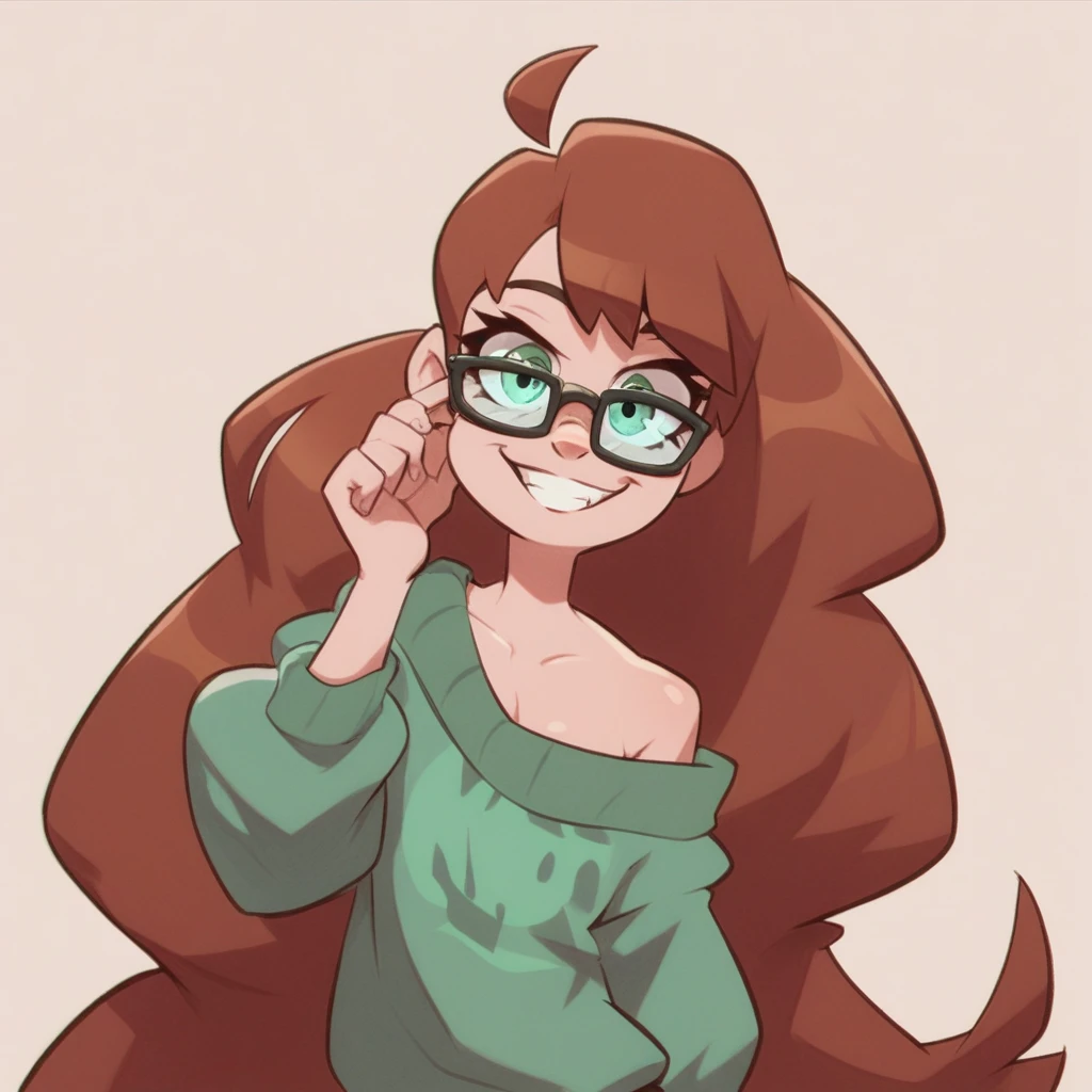 Flatchested tall long haired brunette with glasses, (extreme nsfw):3.0, lewd:3.0, nudity