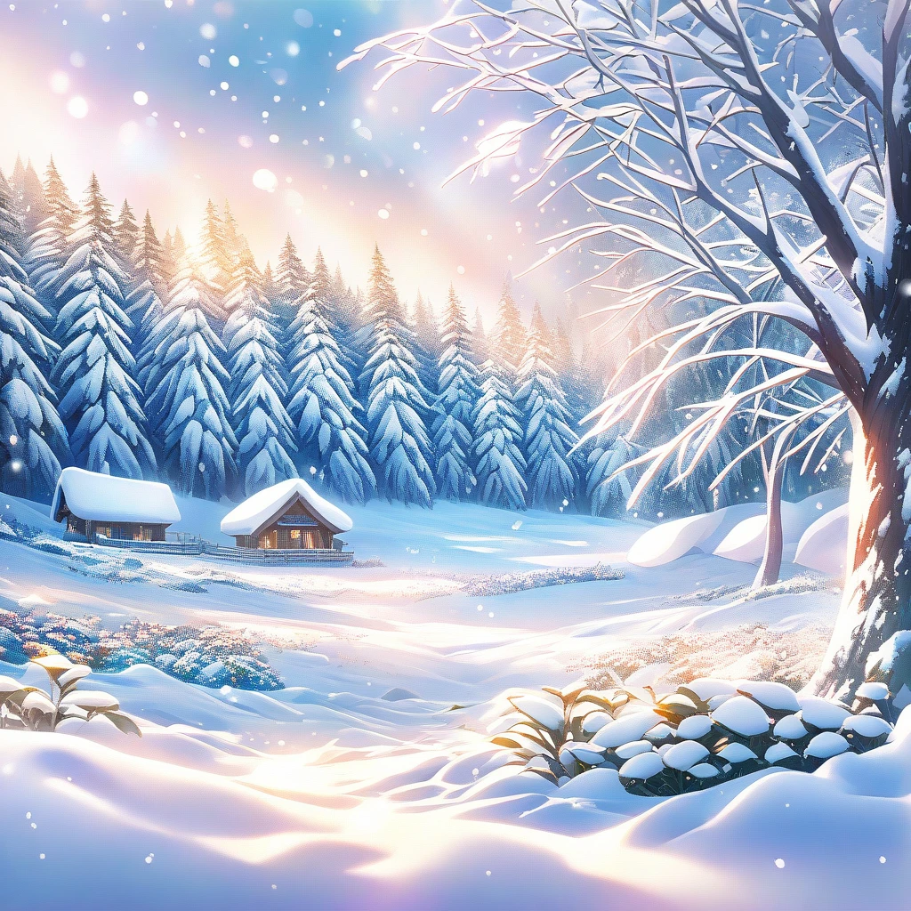 Snow Scene，snow，forest，plant（（（Romantic atmosphere）））（（（fairy tale elements）））（（（masterpiece）））， （（best quality））