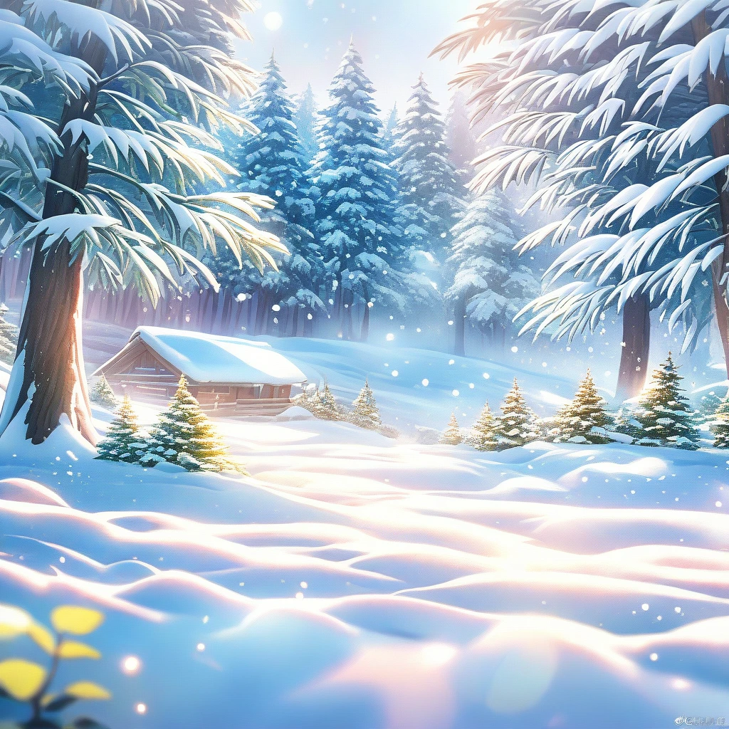 Snow Scene,snow,forest,plant(((Romantic atmosphere)))(((fairy tale elements)))(((masterpiece))), ((best quality))