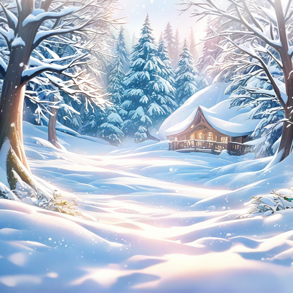 Snow Scene,snow,forest,plant(((Romantic atmosphere)))(((fairy tale elements)))(((masterpiece))), ((best quality))