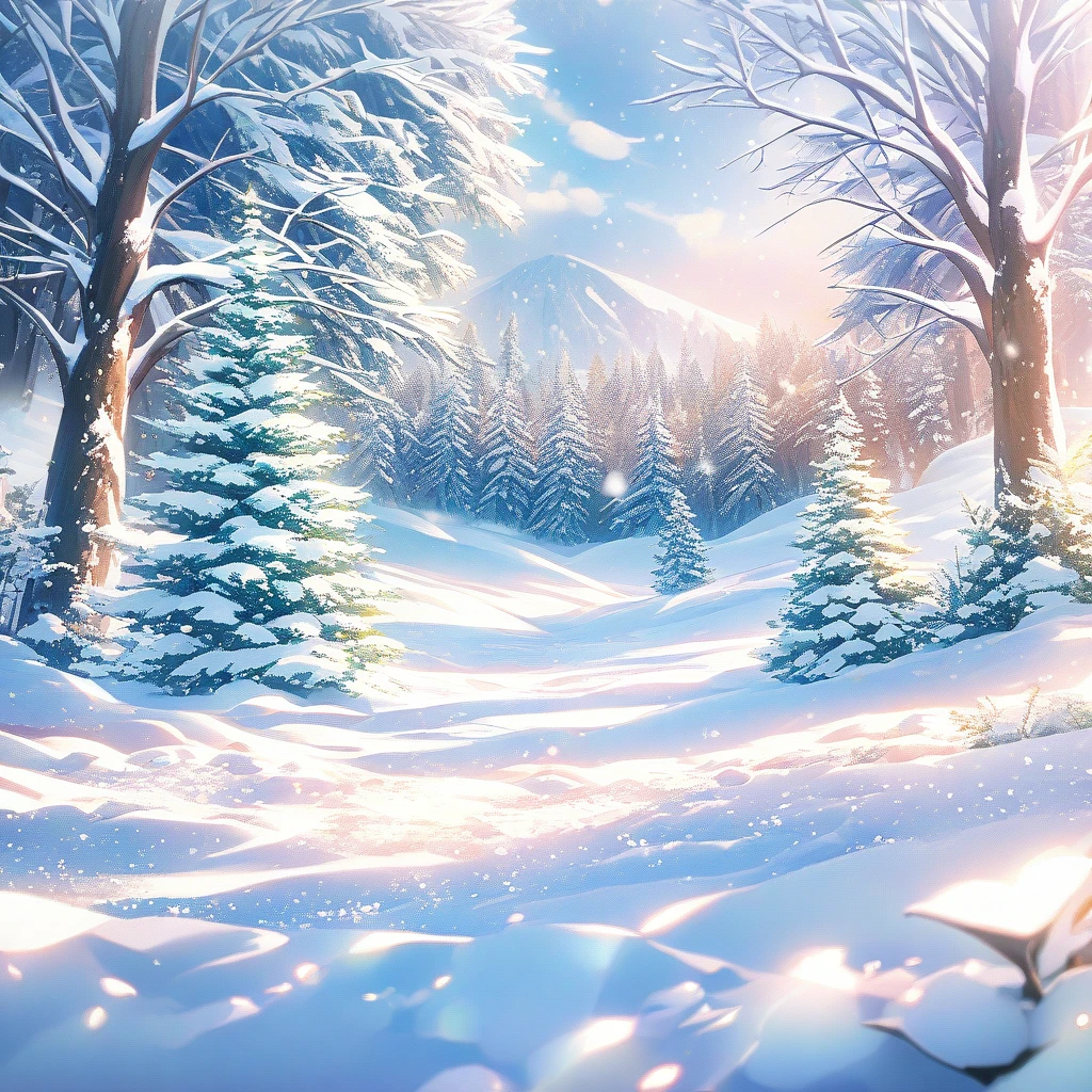 Snow Scene，snow，forest，plant（（（Romantic atmosphere）））（（（fairy tale elements）））（（（masterpiece）））， （（best quality））