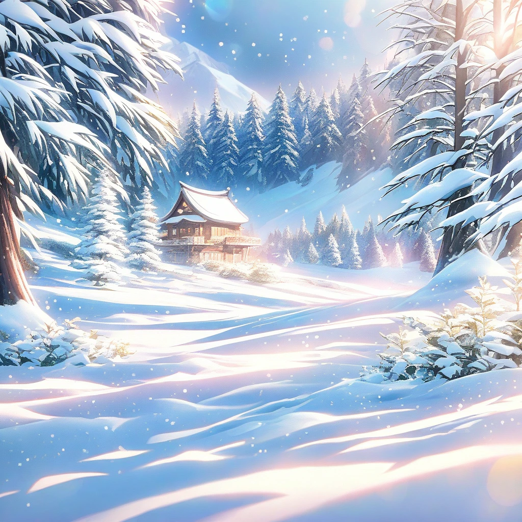 Snow Scene,snow,forest,plant(((Romantic atmosphere)))(((fairy tale elements)))(((masterpiece))), ((best quality))