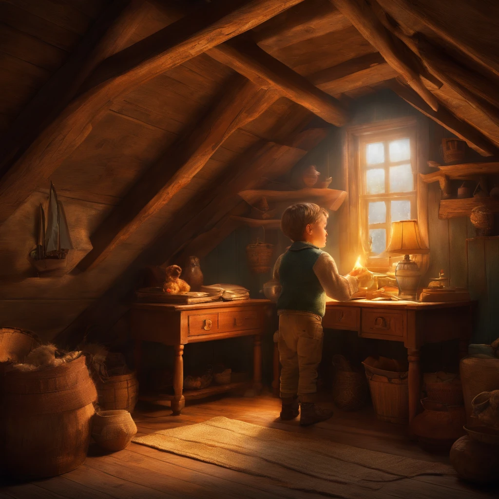  "The Discovery"
Timmy explored the attic, oh so bright,
Found a pencil glowing with magic light.