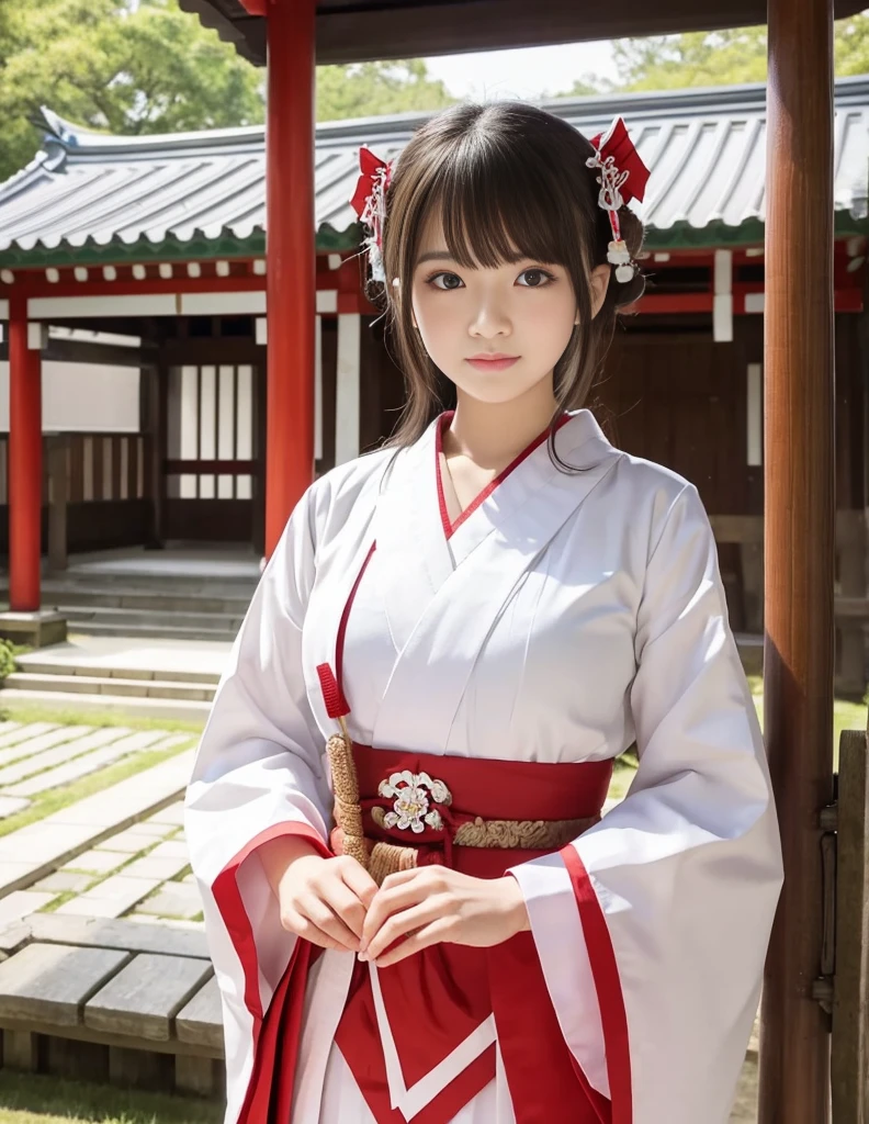 The whole body faces forward。Draw from head to toe。Shrine maiden's costume