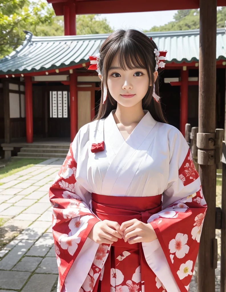 The whole body faces forward。Draw from head to toe。Shrine maiden's costume