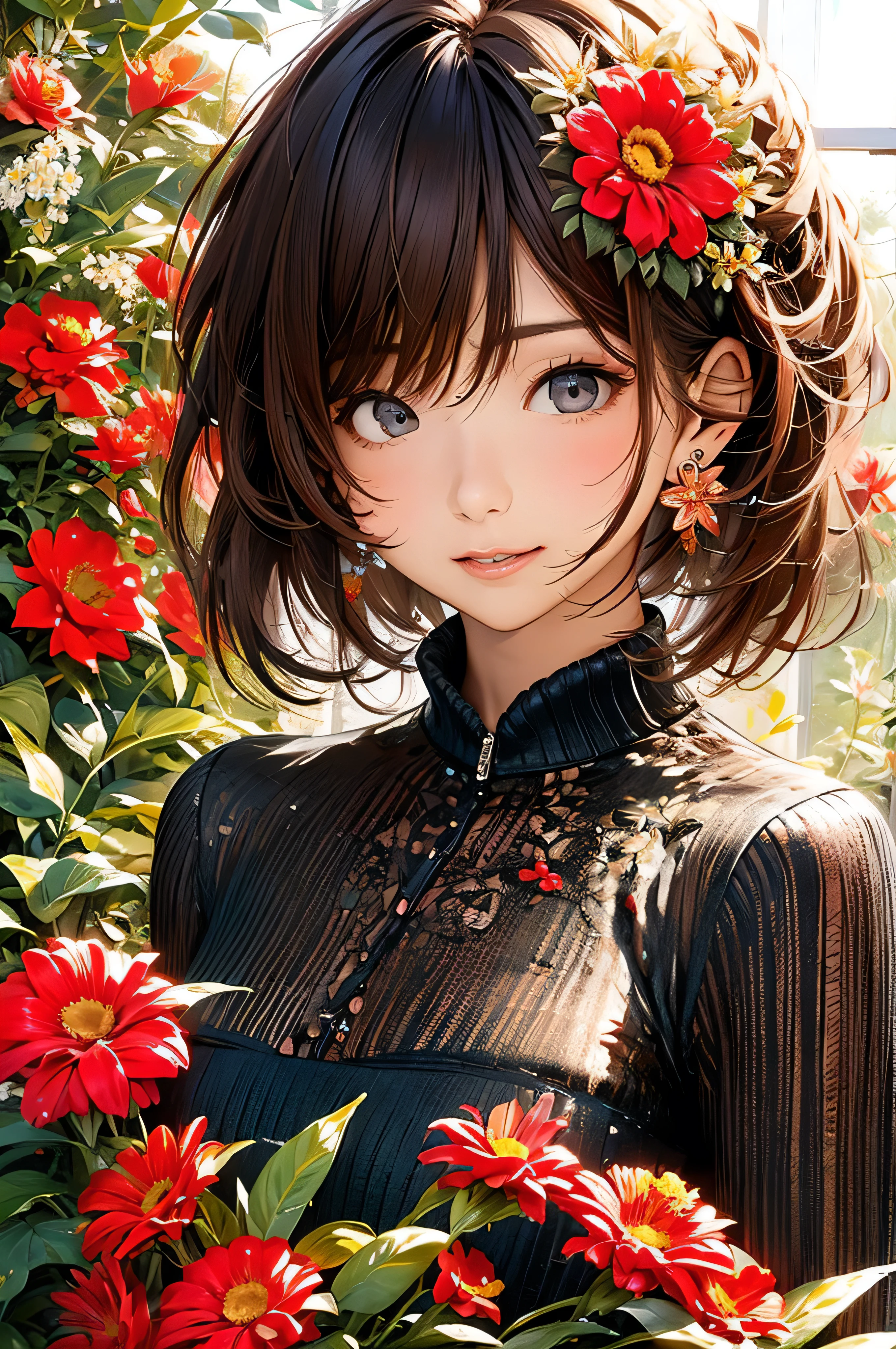 (masterpiece、Highest quality、Highest quality、Official Art、beautifully、aesthetic:1.2)、Picturesque、sketch、texture、Ultra-high resolution、alone、Beautiful woman、Very detailed、(Fractal Art:1.1)、(colorful:1.1)(Floral:1.6)、Most detailed、(Tangled:1.2)、(Dynamic pose)、(Abstract background:1.3)、(Glowing Skin)、(Many colors:0.8)、、(Earrings:1.4)、(feather:0.9)、Taisho romance