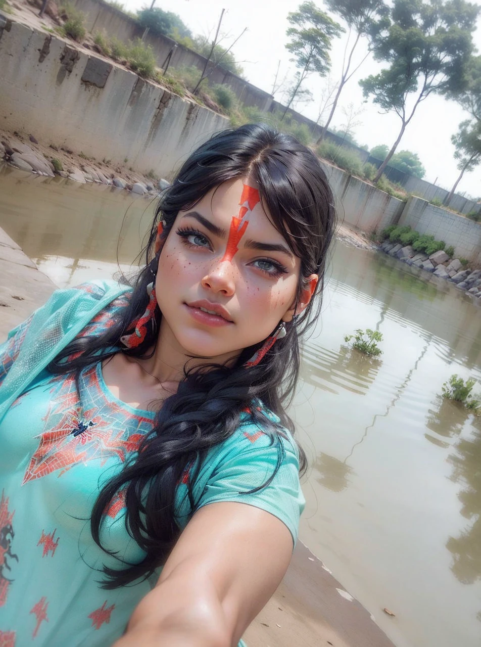 Beautiful woman detailed defined body using spider man cosplay, small breasts