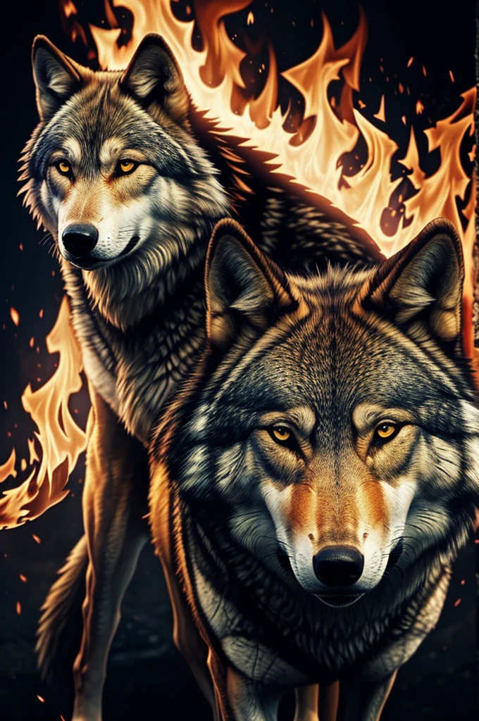 A cover of a wolf with fire as if it were its aura, but it looks like a cover for a science fiction and young romance book