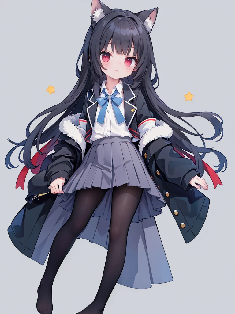 1 Girl，solo，Red eyes，black hair，long hair，pantyhose，skirt，，lying down，，back，Jacket，Uniforms，shirt，looking at the audience，Chest，白shirt，Pleated Skirt，Bow，大腿pantyhose，pantyhose下的，Thigh high，Suit，Long sleeve，blush，有領shirt，No shoes，Bangs，紅色Bow,
