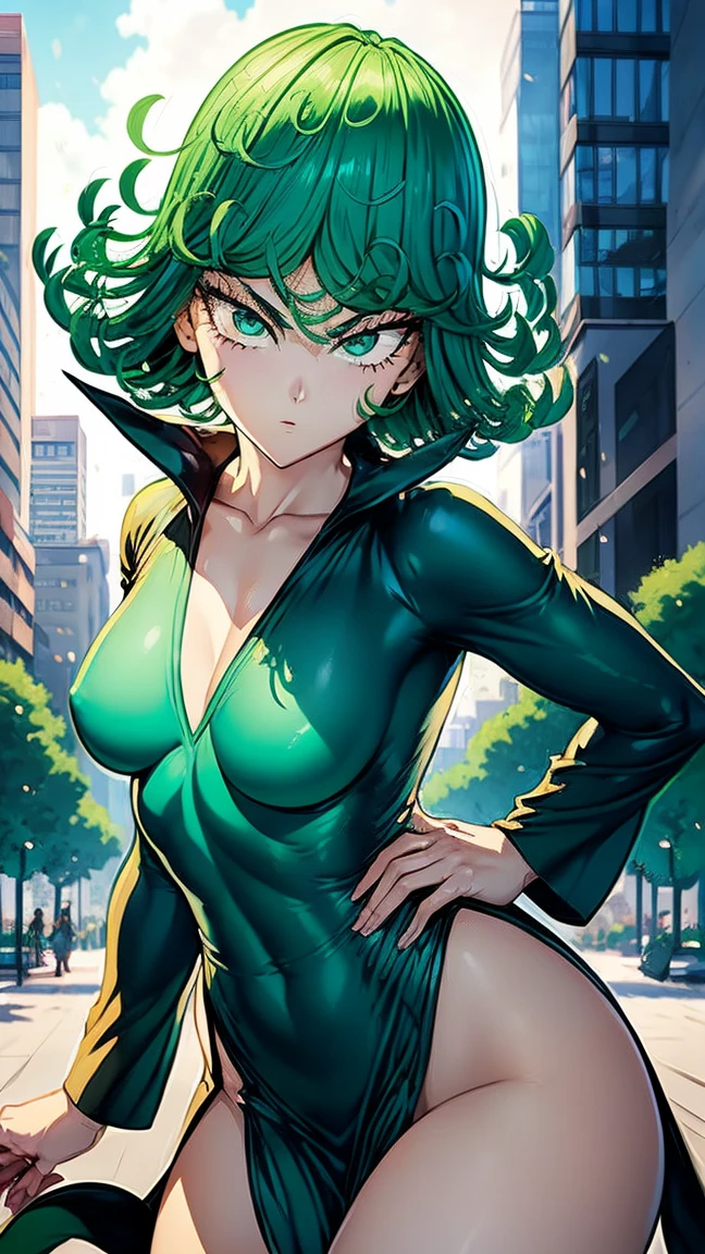 Tatsumaki , Dynamic positions have a golden part, fragile physique, Street, floats in the air, close up portrait, stands leaning towards the floor, beautiful , White Nurse's Coat, Short skirt, breasts fall out from under the robe, leans forward,  very erotic, arches in the back, Portrait of a girl, standing in a sexy pose, leans forward, beautiful фигура, buttocks, beautiful грудь, very sexy, the texture is very durable，The picture is very clear and concise，incredibly beautiful，Temperament elegant，in a spacious room, нежное выражение лица Tatsumaki из One Punch Man, short green hair, green eyes, , heels, full body view, smiling, dynamic pose, Tatsumaki из One Punch Man, short green hair, green eyes, ,dynamic view, (masterpiece, Best quality:1.2),