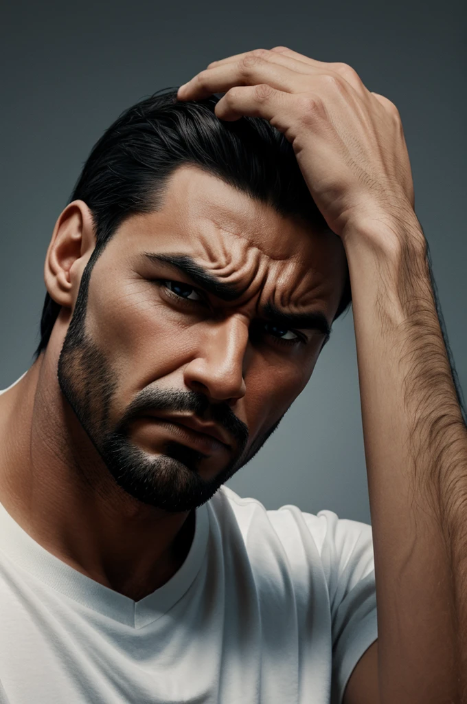 A man holding his head and looking very angry 3d animated