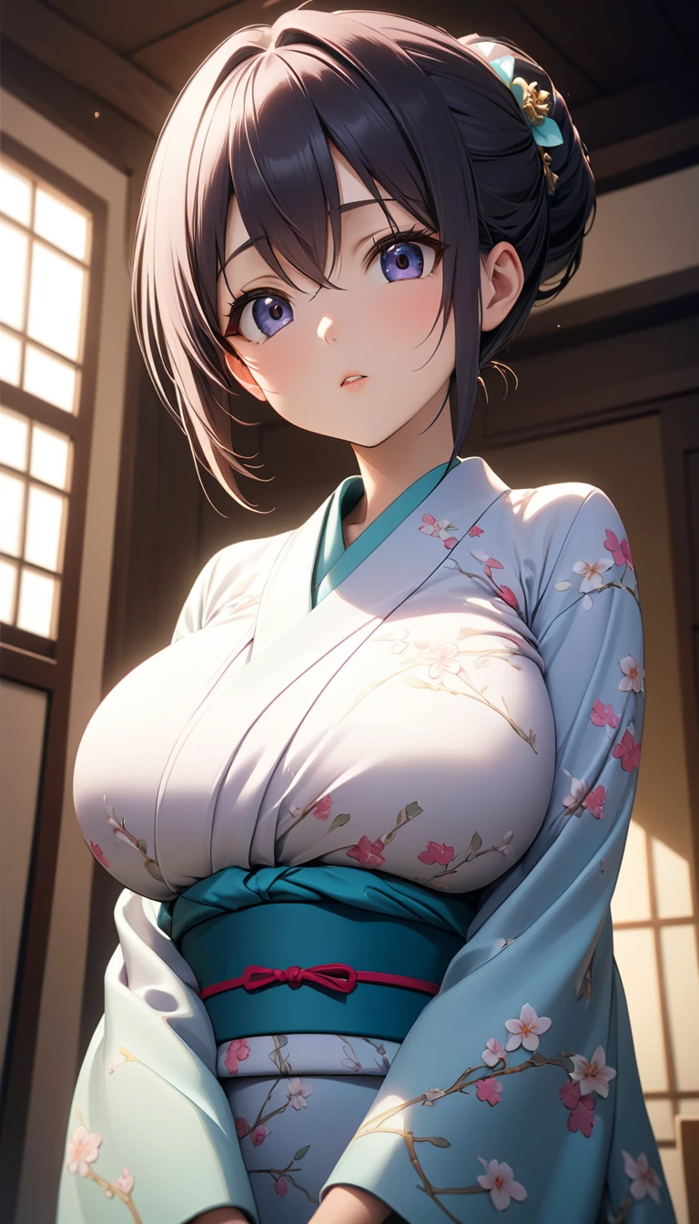 ((Highest quality、Masterpiece、Very detailed、8K))、One Woman、、Big Breasts、and))、(((Angle from directly below)))