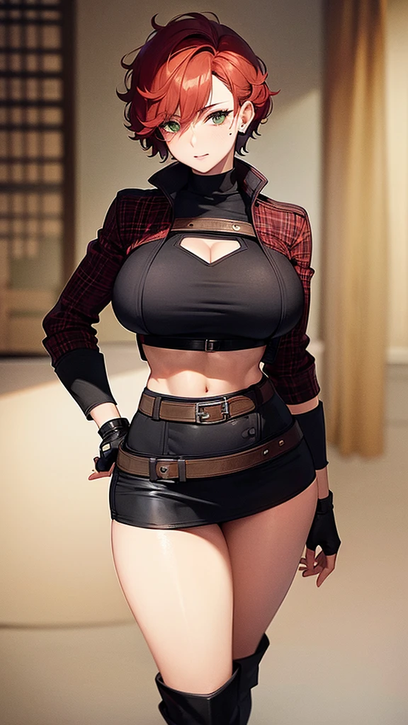 sexy woman in a bushiness suit and short skirt
