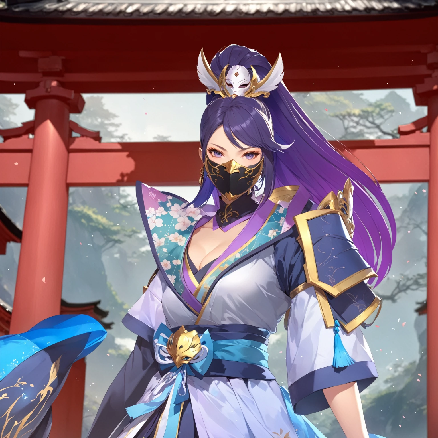 masterpiece, best quality, Fantasy aesthetics, Highly detailed, shadowverse style, female, japanese style, mask