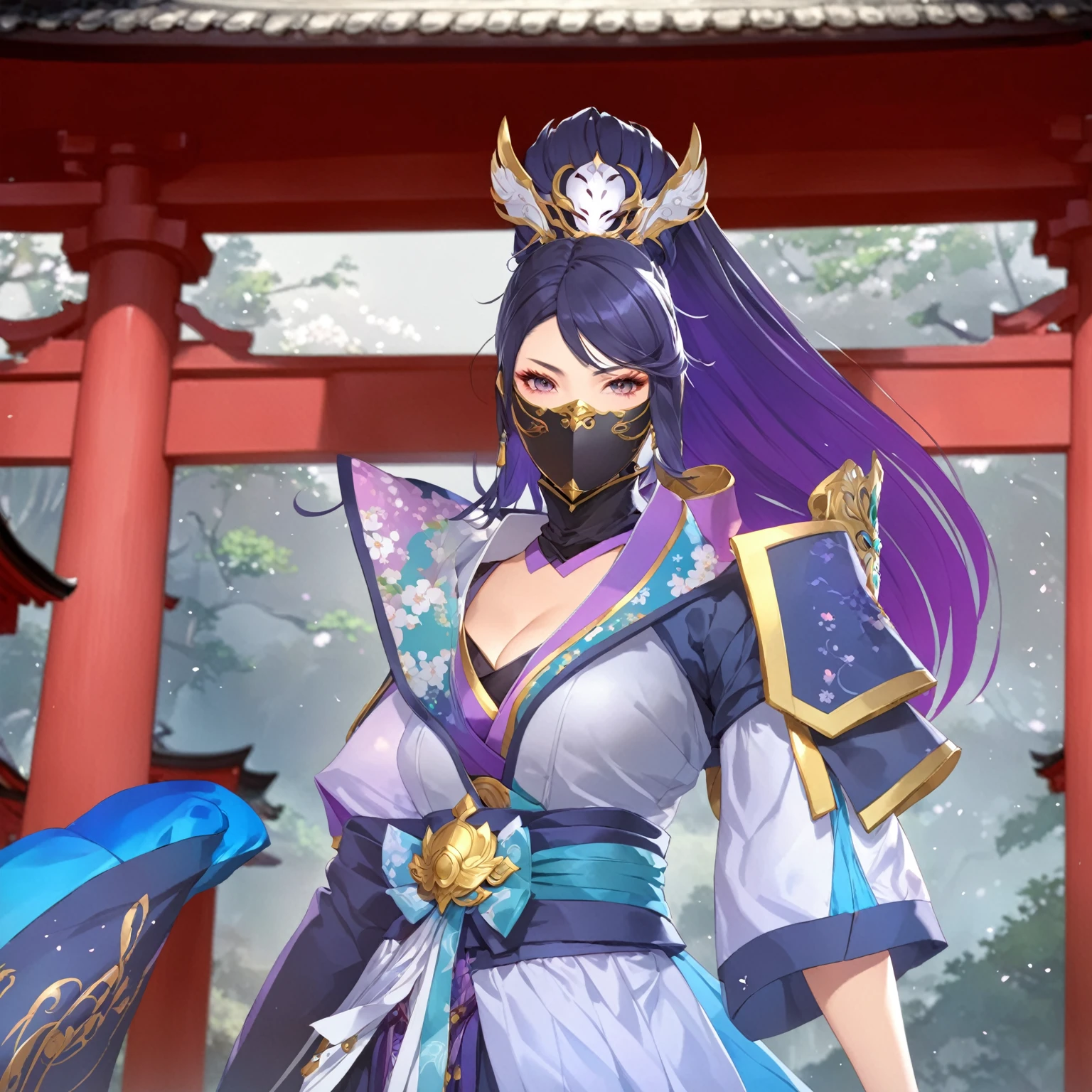 masterpiece, best quality, Fantasy aesthetics, Highly detailed, shadowverse style, female, japanese style, mask