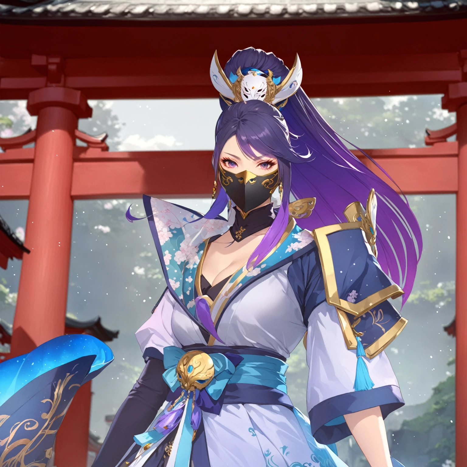 masterpiece, best quality, Fantasy aesthetics, Highly detailed, shadowverse style, female, japanese style, mask