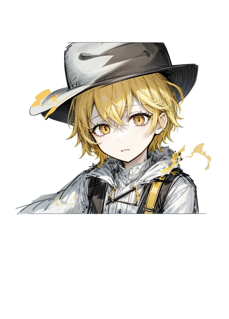 1boy, pale skin, brown eyes, yellow hair, farmer, nice clothes, (high resolution, high detail, best quality), 
black background, cheerful, cowboy hat,