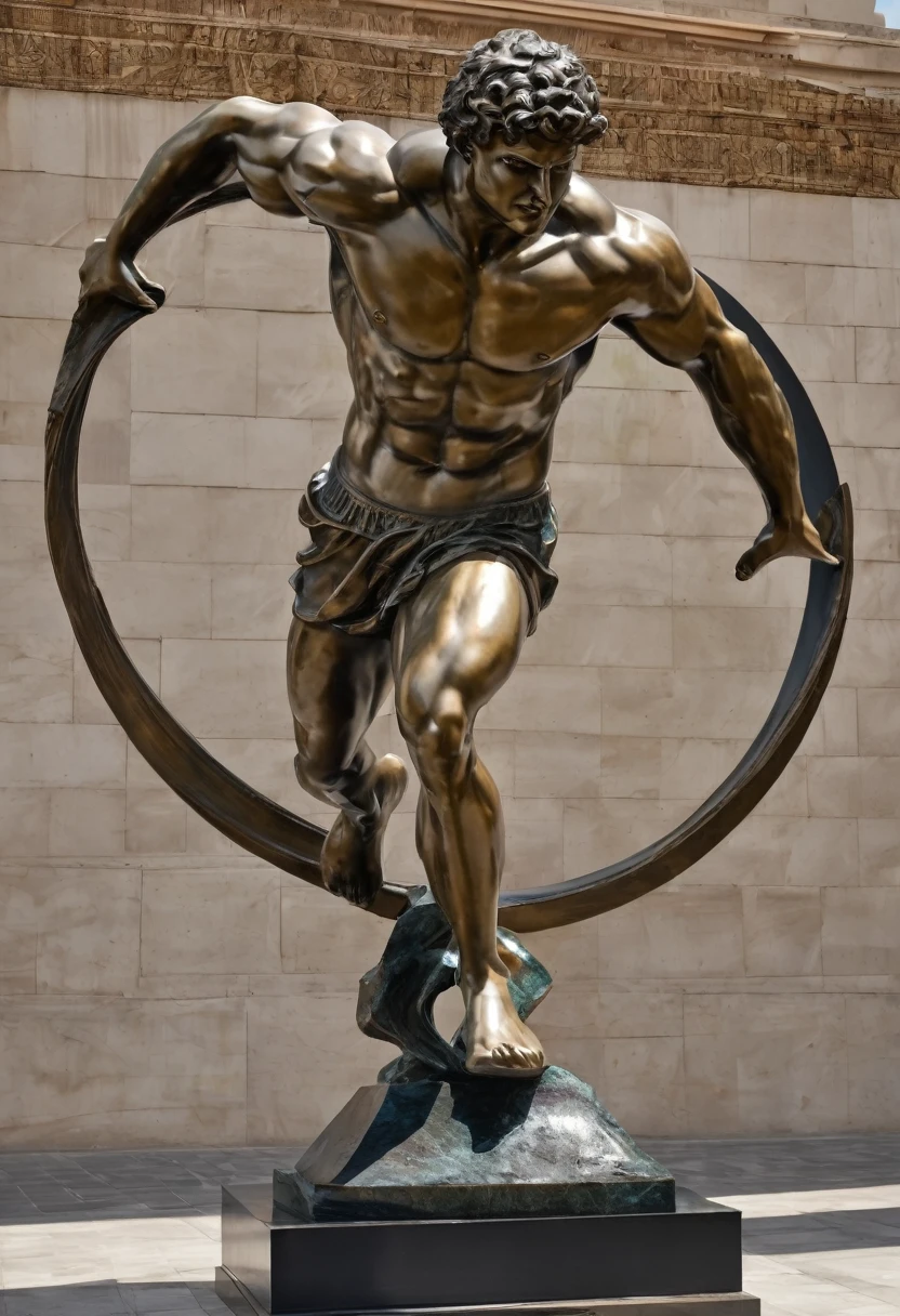 (Highest quality, masterpiece, High resolution:1.4)、(8K Art)、(Discus Throwing Statue:1.4)、(Muscular athlete:1.2)、Greek sculpture、Bronze statue、