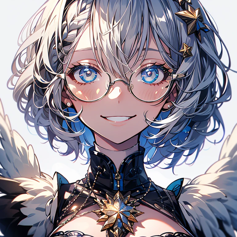 Highest quality,Highest Resolution,sexy,Short Bob,Very beautiful eyes,smile,Big Breasts,whole body,Glasses,Silver Hair,Brown Skin