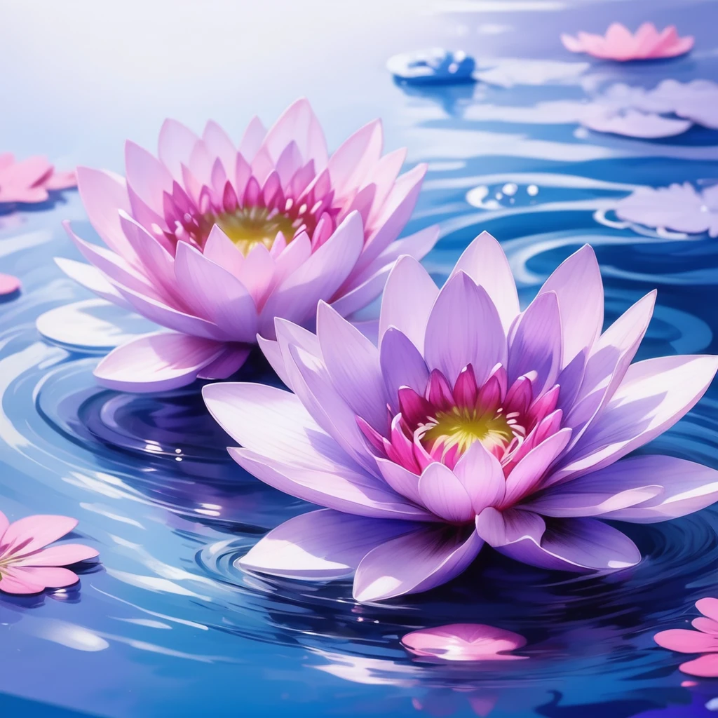 blue、Purple、Pink、透明なWater flower。Water flower。A flower with a cool impression。