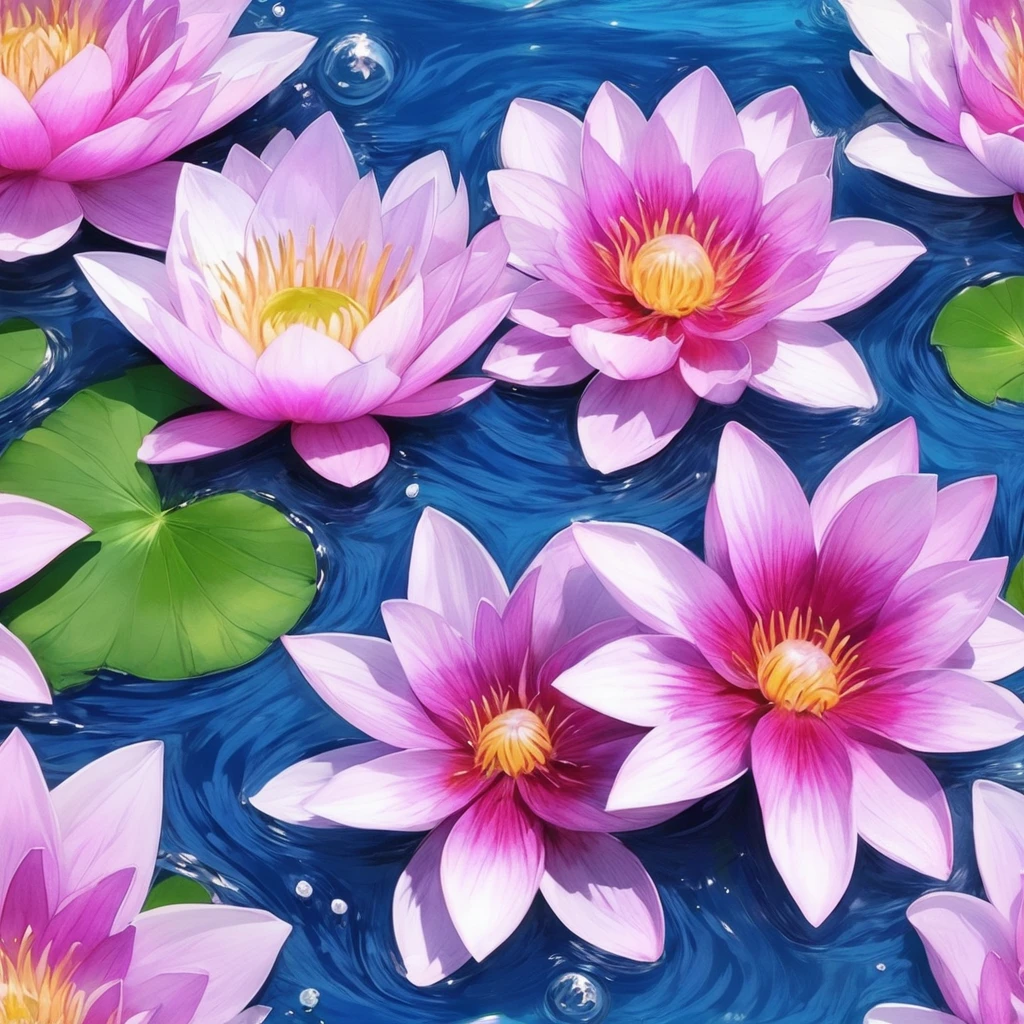 blue、Purple、Pink、透明なWater flower。Water flower。A flower with a cool impression。
