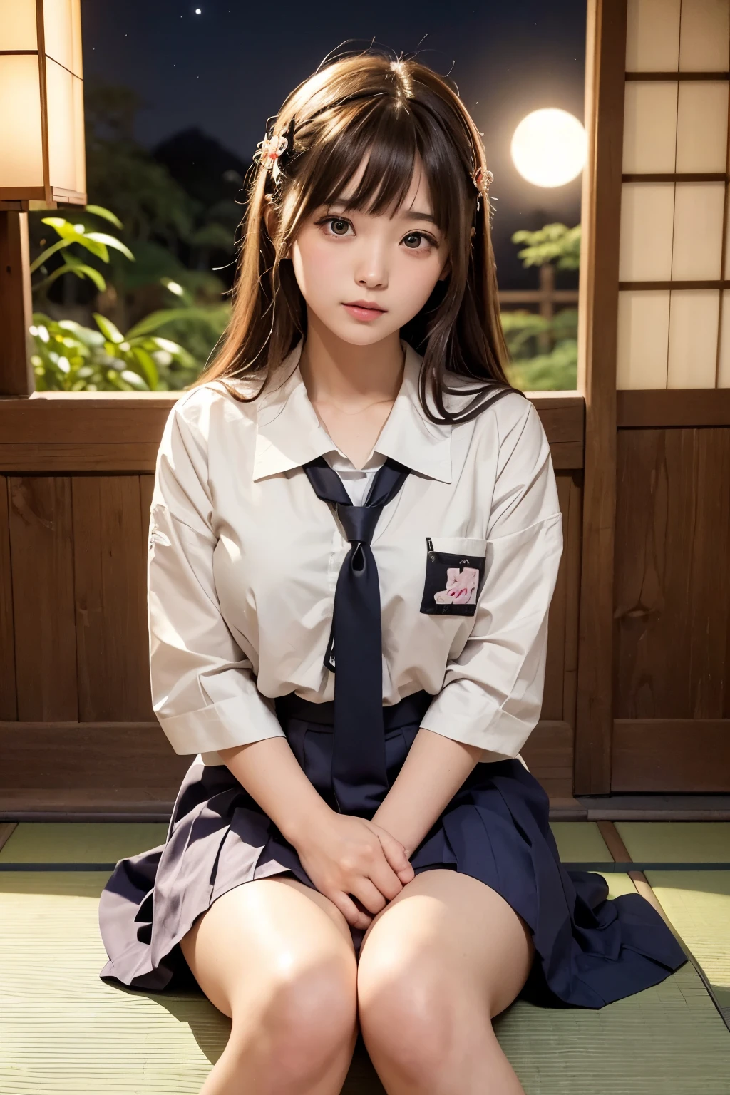(masterpiece:1.2), Japanese, (16 years old), (a girl),  room, (pretty school uniform), thighs, 