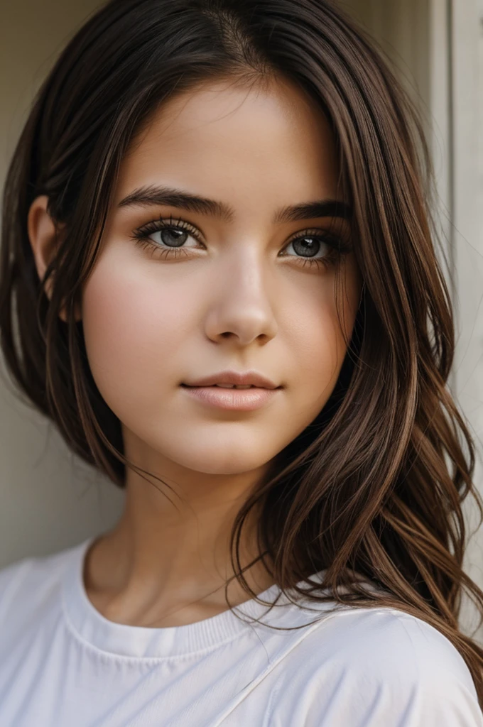 A girl in her 20's dark skin blonde hair and blue eyes with feline features