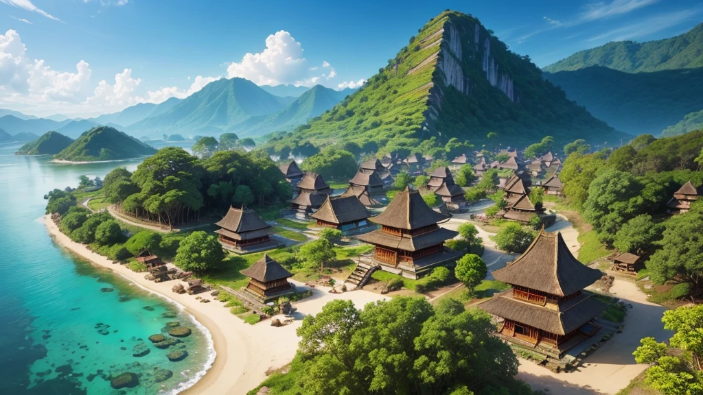 Beautiful scenery of Indonesian ancient village. Seen from above, realistic photo. high definition
