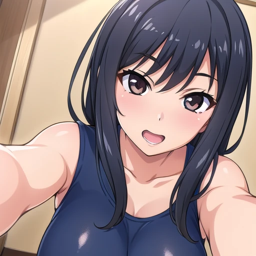 showing face,Surprised,serafuku leotard,big breast,showing face,selfie,smile,showing body