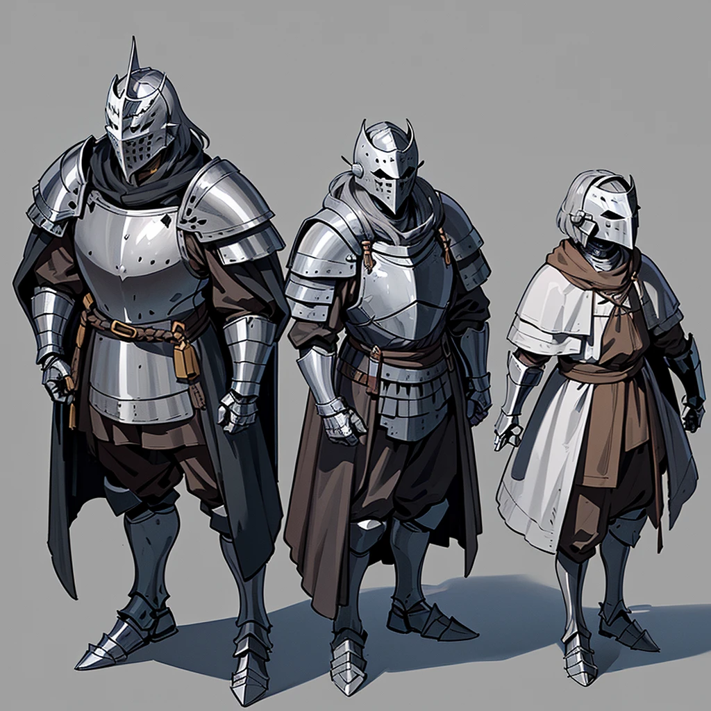 Best illustrations、Best Quality、(Full body character concept、detailed)、(Iron Mask、Iron Helmet、pocket)、(((Medieval Knight、Simple grey armor、male、Age 25)))、(((Get Ready)))、(Medieval Knightが10人)、(From above)