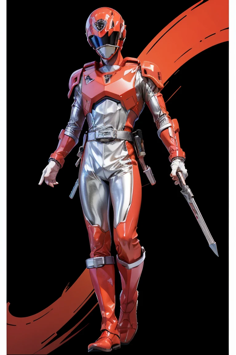 1boy, white, full body, Illustration, cinematic light, high resolution, best quality, ultra detailed, masterpiece, power suit, powerranger, suit, spd, (silver royal guard ranger suit), gold detail