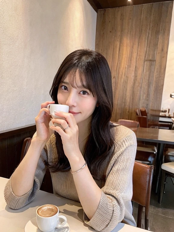(highest quality,8k,masterpiece), Beautiful mature woman taking a sexy pose having coffee in switzerland