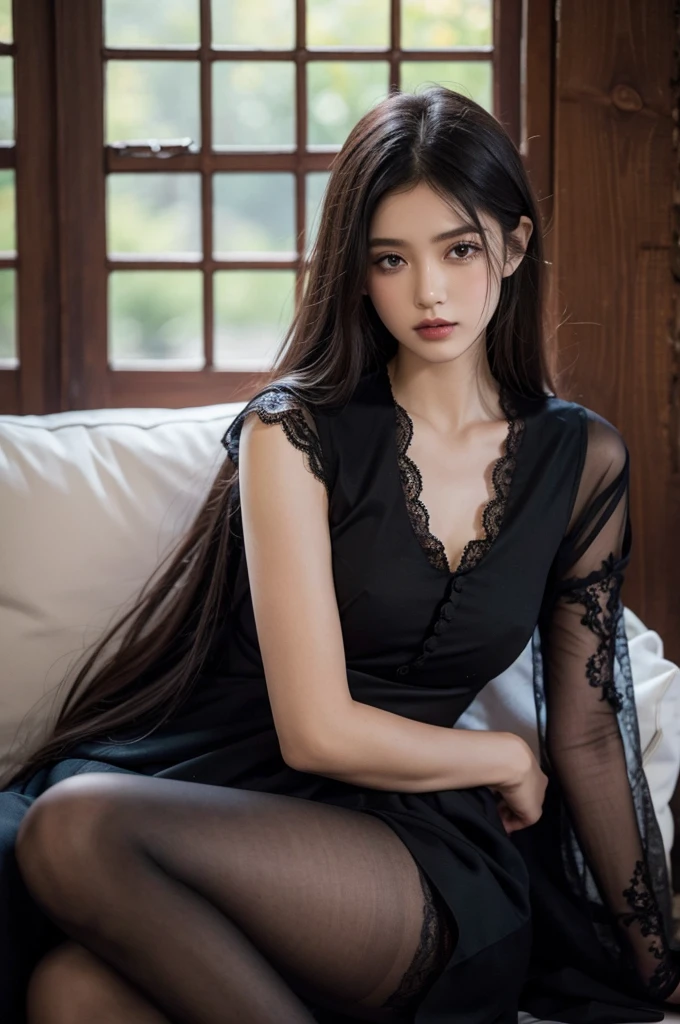Girls wearing lace,Tattered black silk