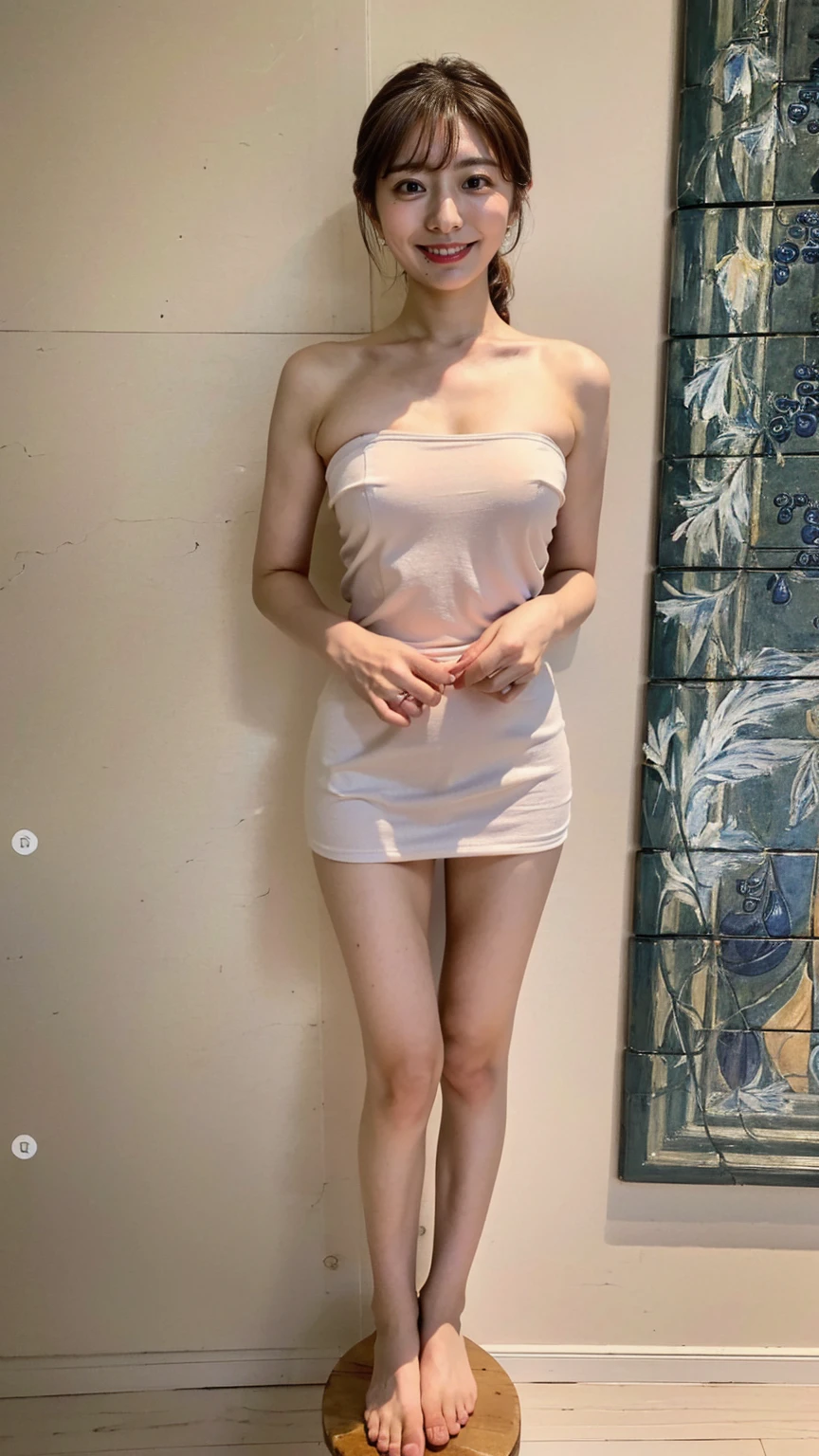 (8K、RAW Photos、Highest quality、masterpiece:1.2)、(Realistic、Realistic)、1 Girl、((Completely naked:1.2、Thin legs、whole body、View from the front、smile、Looking into the camera、Stand with hands on hips))、cute