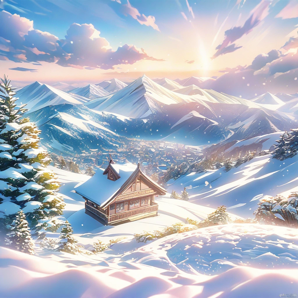 Snow Scene，snow，The Peak，plant（（（Romantic atmosphere）））（（（fairy tale elements）））（（（masterpiece）））， （（best quality））