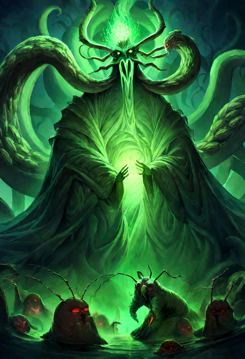 Best image quality, masterpiece, ultra high resolution, Relax Imagine an incomprehensible horror, gods of mythology, cthulhu, Ignores explanation and understanding.. It takes the form of a mass of writhing tentacles and antennae...., Constantly moving and undulating in a grotesque dance. A cold numbness that hurt many of his eyes.;;;;, As if you were seeing the world from someone else&#39;s perspective.. This creature transcends everything it has experienced., Hidden mountains and cities, How he traveled through space. The skin is soft and sticky, with strange runes, surface sculpture, Pulsating with the energy of Eldridge. The air itself around the outer god glows with power., Distorted into a simple existence. rest to make a sound, It doesn&#39;t sound like gibberish., Not exactly a scream, during, This is something more sinister and unsettling.. it is a creature, This is beyond mortal understanding., creature of the void, Ignore all attempts to rationalize or understand.. This image of an external god is a testament to the dark and terrifying depths of the human imagination..。...