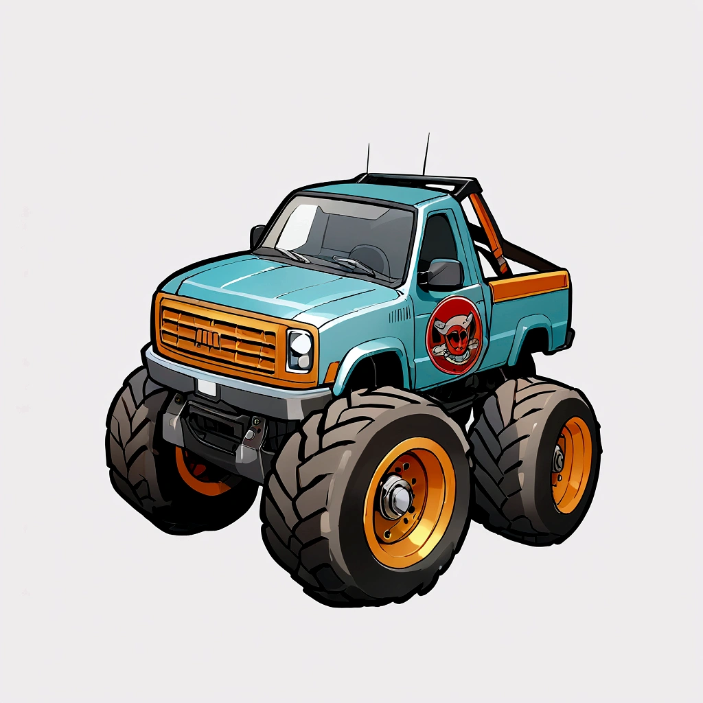 a minimalist sticker with a monster truck logo