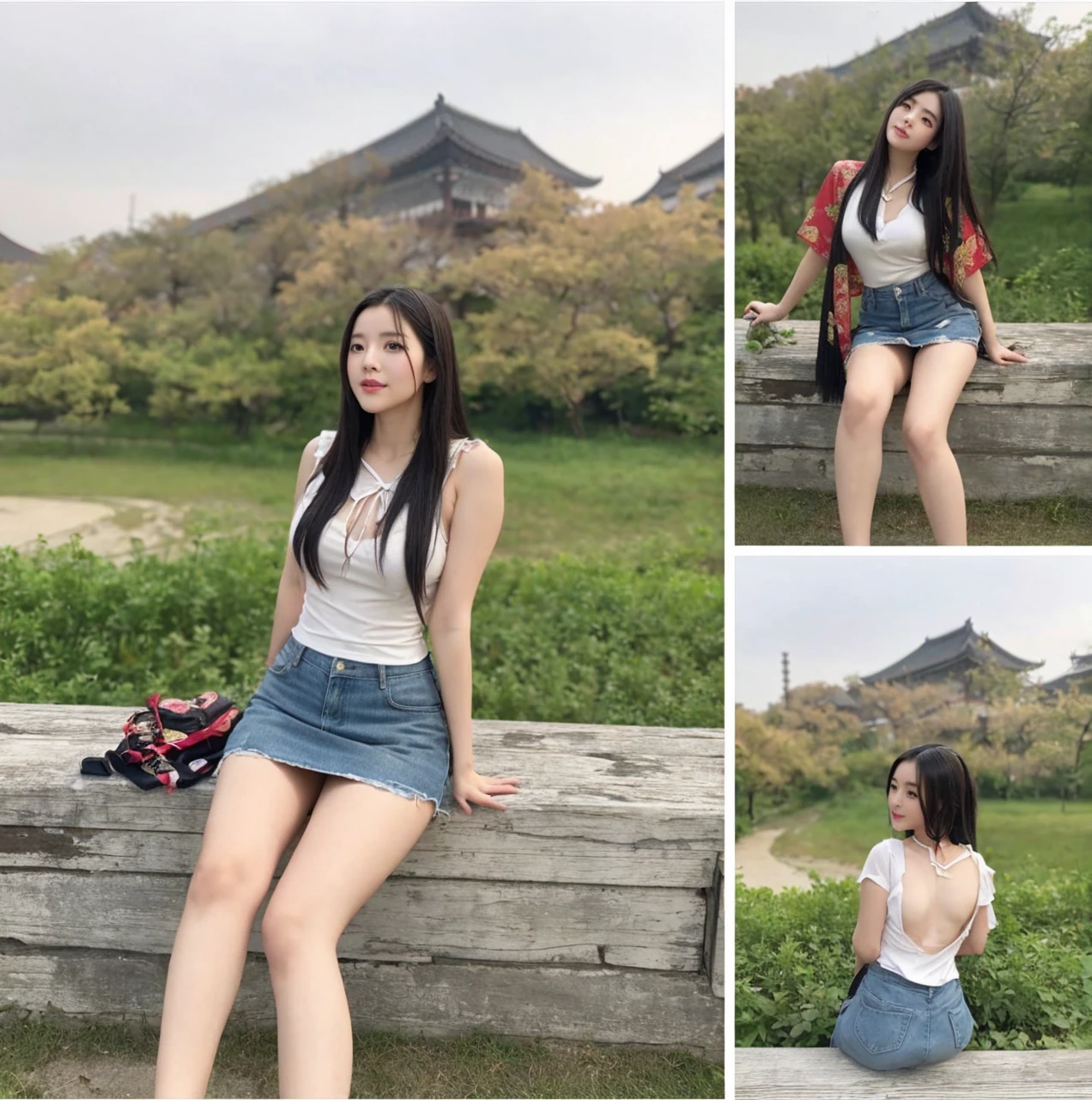 a beauty girl ,wear gorgeous hanfu, Chinese style buildings, landscape