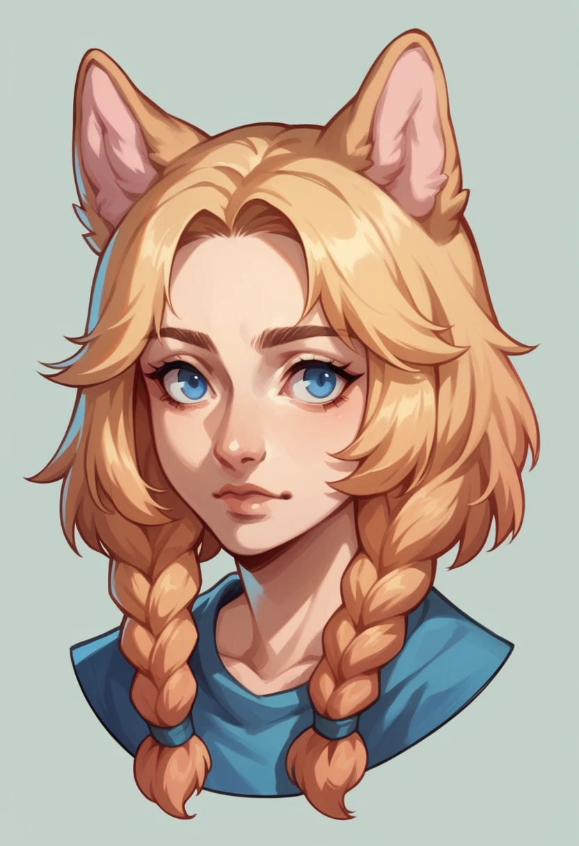 masterpiece, blond hair, ywoman, blue eyes, {{dog ears}}}, long twin braids, medium hair, portrait,