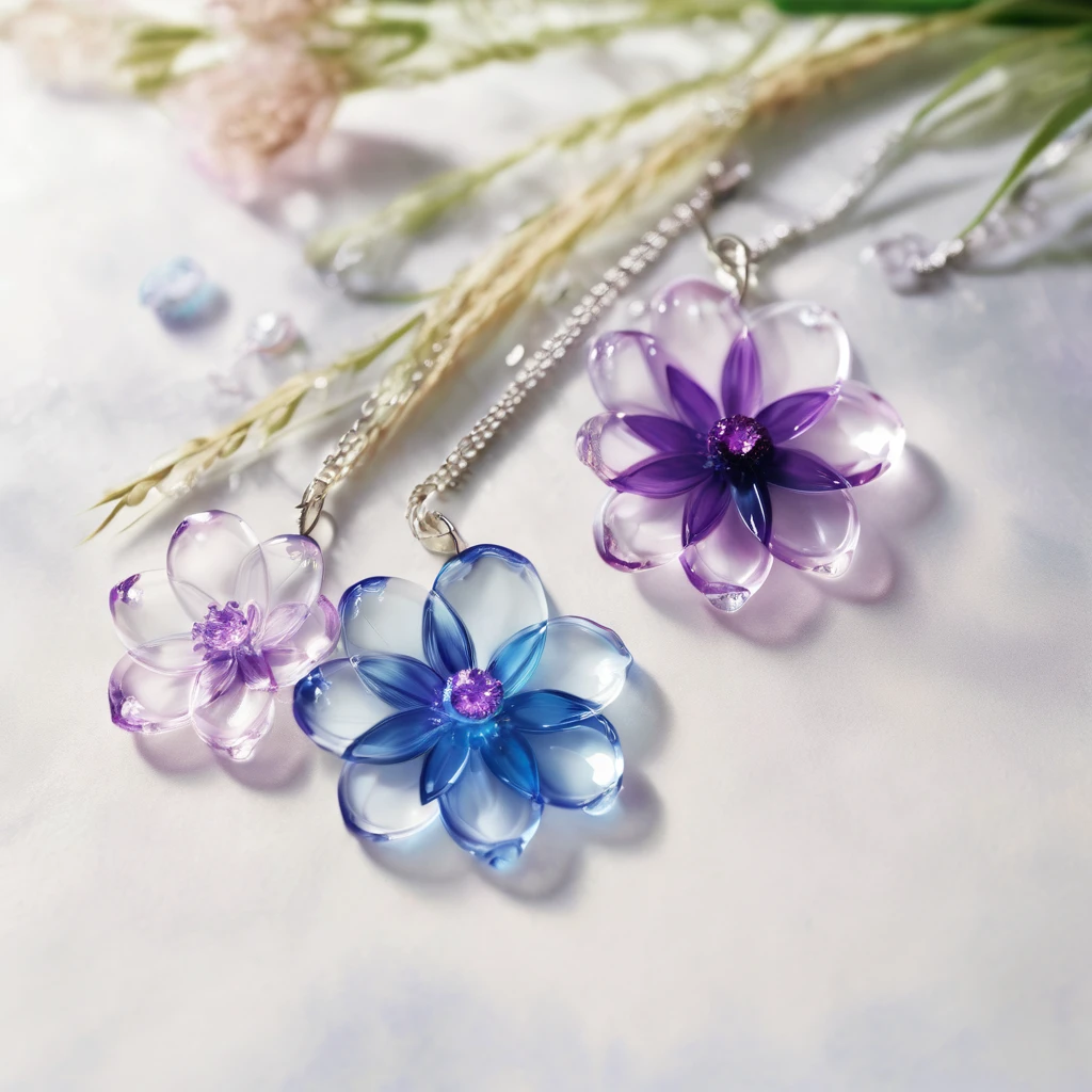 blue、Purple、Transparent water flower。Transparent petalelting Flowers。Drops are falling。A flower with a cool impression。File Fantasy-like fantastic flowers。Flower accessories that evoke the image of water。