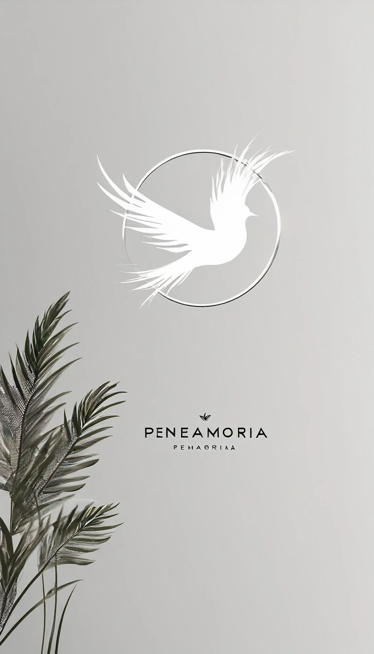 A minimal, modern, simple, cinematic logo design for the brand “Penamemoria". Create a modern, minimalistic, high-quality, logo of a feather-bird